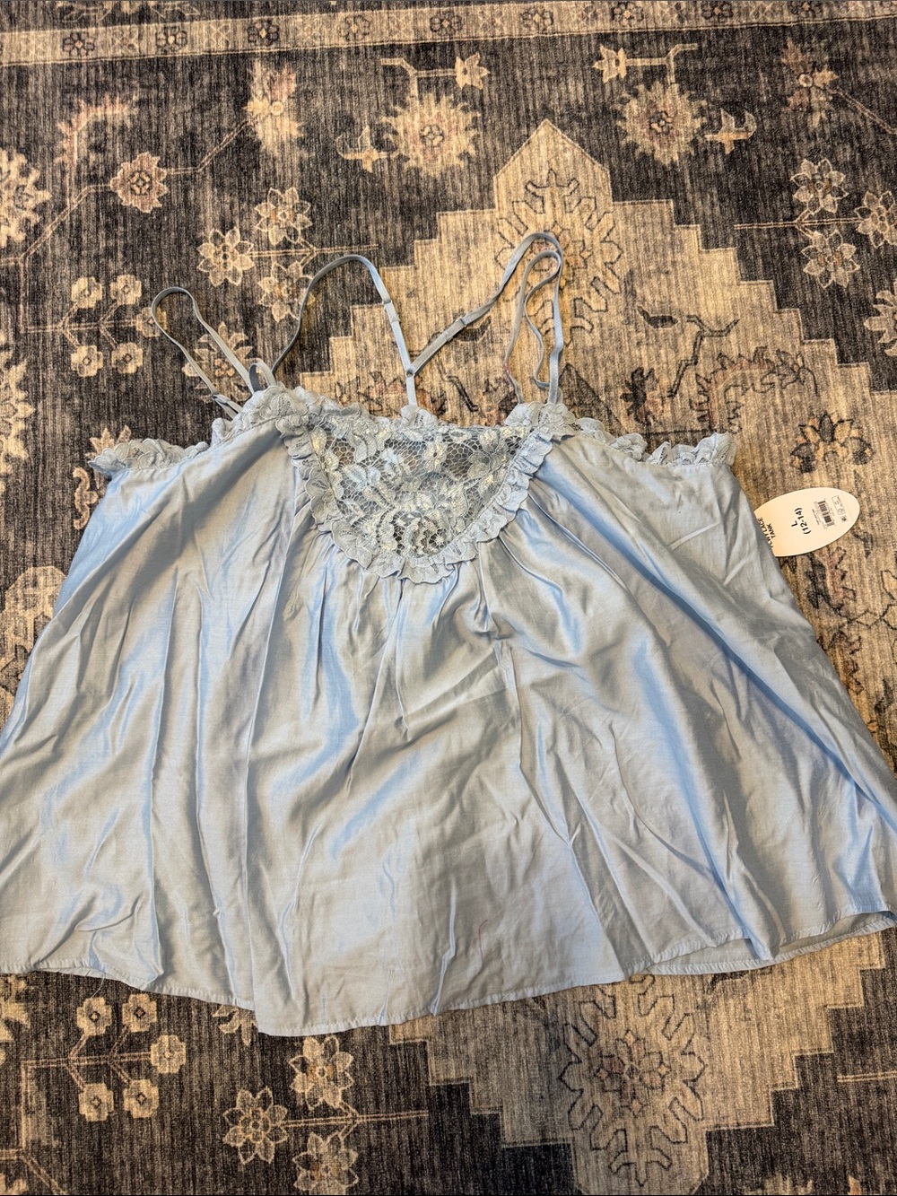 Light Blue Lace Trim Cami Tank Top